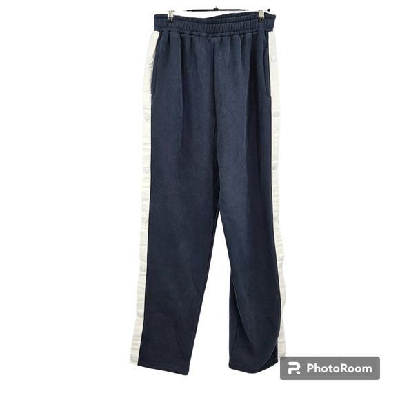 yllw Mens Sweatpants Navy Blue Strip Button Detail Elastic Waist Pull On Size M - Picture 1 of 6